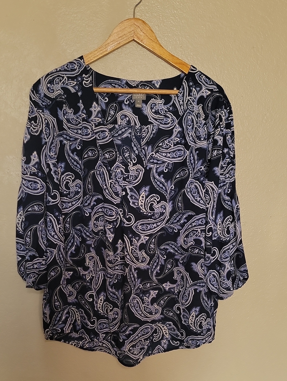 New York & Company Navy Paisley Long-Sleeve Blouse